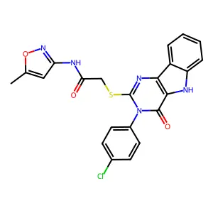 2-((3-(4-chlorophenyl)-4-oxo-4,5-dihydro-3H-pyrimido[5,4-b]indol-2-yl)thio)-N-(5-methylisoxazol-3-yl)acetamide structure