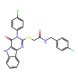 2-{[3-(4-chlorophenyl)-4-oxo-3H,4H,5H-pyrimido[5,4-b]indol-2-yl]sulfanyl}-N-[(4-fluorophenyl)methyl]acetamide structure