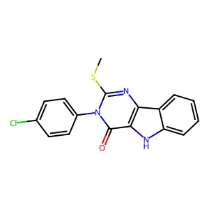 3-(4-chlorophenyl)-2-(methylthio)-3H-pyrimido[5,4-b]indol-4(5H)-one structure