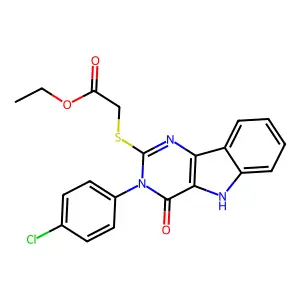 ethyl 2-[[3-(4-chlorophenyl)-4-oxo-5H-pyrimido[5,4-b]indol-2-yl]sulfanyl]acetate structure