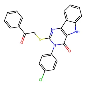 3-(4-chlorophenyl)-2-phenacylsulfanyl-5H-pyrimido[5,4-b]indol-4-one structure