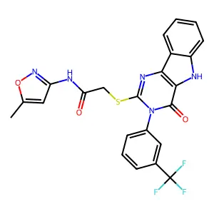 N-(5-methyl-1,2-oxazol-3-yl)-2-({4-oxo-3-[3-(trifluoromethyl)phenyl]-3H,4H,5H-pyrimido[5,4-b]indol-2-yl}sulfanyl)acetamide structure