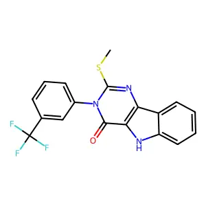 2-methylsulfanyl-3-[3-(trifluoromethyl)phenyl]-5H-pyrimido[5,4-b]indol-4-one structure