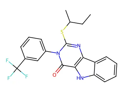 2-butan-2-ylsulfanyl-3-[3-(trifluoromethyl)phenyl]-5H-pyrimido[5,4-b]indol-4-one structure