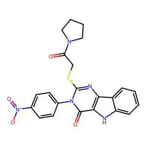 3-(4-nitrophenyl)-2-{[2-oxo-2-(pyrrolidin-1-yl)ethyl]sulfanyl}-3H,4H,5H-pyrimido[5,4-b]indol-4-one structure