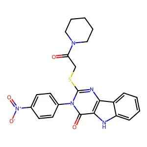 3-(4-nitrophenyl)-2-{[2-oxo-2-(piperidin-1-yl)ethyl]sulfanyl}-3H,4H,5H-pyrimido[5,4-b]indol-4-one structure