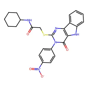 N-cyclohexyl-2-{[3-(4-nitrophenyl)-4-oxo-3H,4H,5H-pyrimido[5,4-b]indol-2-yl]sulfanyl}acetamide structure