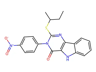 2-(sec-butylthio)-3-(4-nitrophenyl)-3H-pyrimido[5,4-b]indol-4(5H)-one structure