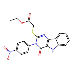 ethyl 2-{[3-(4-nitrophenyl)-4-oxo-3H,4H,5H-pyrimido[5,4-b]indol-2-yl]sulfanyl}acetate structure
