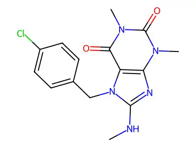 7-(4-chlorobenzyl)-1,3-dimethyl-8-(methylamino)-1H-purine-2,6(3H,7H)-dione structure