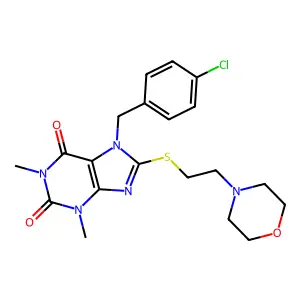 7-(4-chlorobenzyl)-1,3-dimethyl-8-((2-morpholinoethyl)thio)-1H-purine-2,6(3H,7H)-dione structure