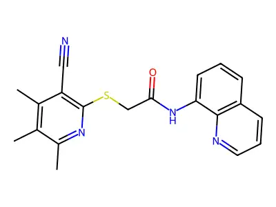 2-[(3-cyano-4,5,6-trimethylpyridin-2-yl)sulfanyl]-N-(quinolin-8-yl)acetamide structure