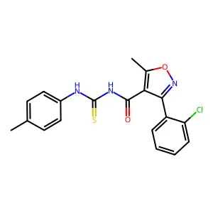 3-(2-chlorophenyl)-5-methyl-N-[(4-methylphenyl)carbamothioyl]-1,2-oxazole-4-carboxamide structure