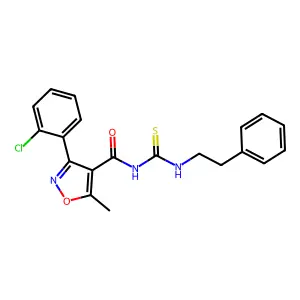 3-(2-chlorophenyl)-5-methyl-N-(phenethylcarbamothioyl)isoxazole-4-carboxamide structure