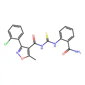 N-[(2-carbamoylphenyl)carbamothioyl]-3-(2-chlorophenyl)-5-methyl-1,2-oxazole-4-carboxamide structure