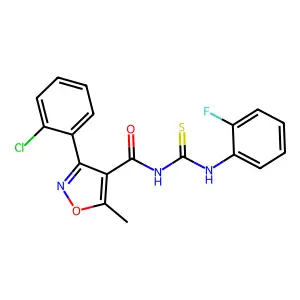 3-(2-chlorophenyl)-N-[(2-fluorophenyl)carbamothioyl]-5-methyl-1,2-oxazole-4-carboxamide structure