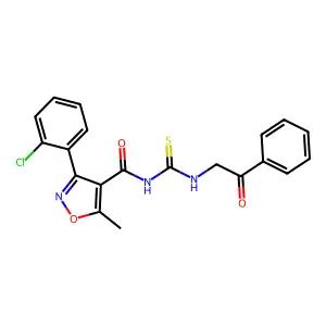 3-(2-chlorophenyl)-5-methyl-N-((2-oxo-2-phenylethyl)carbamothioyl)isoxazole-4-carboxamide structure