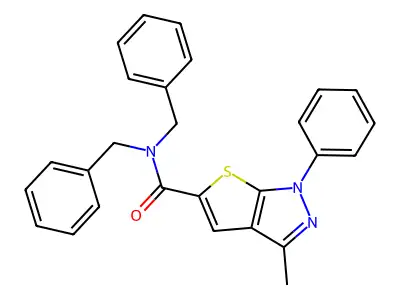 N,N-dibenzyl-3-methyl-1-phenyl-1H-thieno[2,3-c]pyrazole-5-carboxamide structure