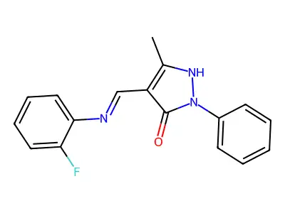 (Z)-4-(((2-fluorophenyl)amino)methylene)-3-methyl-1-phenyl-1H-pyrazol-5(4H)-one structure