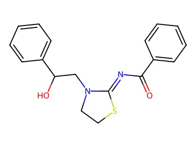 (E)-N-(3-(2-hydroxy-2-phenylethyl)thiazolidin-2-ylidene)benzamide structure