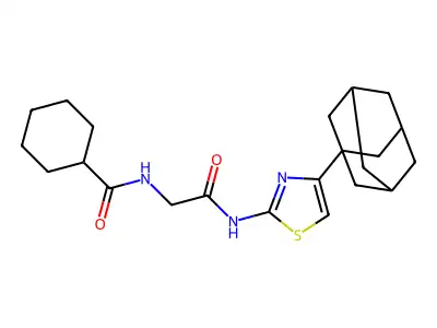 N-[2-[[4-(1-adamantyl)-1,3-thiazol-2-yl]amino]-2-oxoethyl]cyclohexanecarboxamide structure