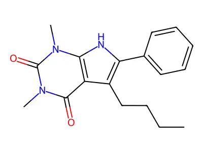 1H-Pyrrolo(2,3-d)pyrimidine-2,4(3H,7H)-dione, 5-butyl-1,3-dimethyl-6-phenyl- structure