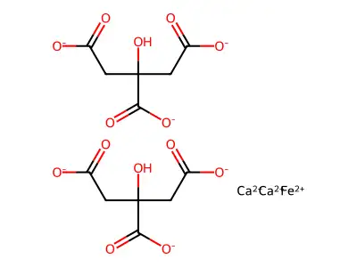 Calcium;2-hydroxypropane-1,2,3-tricarboxylic acid;iron(2+) structure
