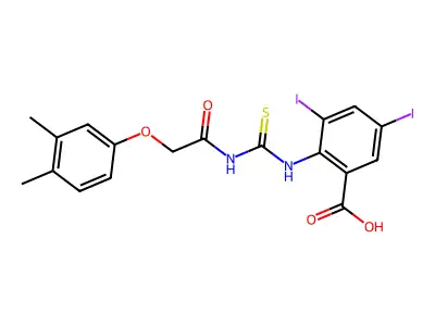 2-[[2-(3,4-Dimethylphenoxy)acetyl]carbamothioylamino]-3,5-diiodobenzoic acid structure