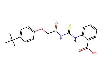 2-[[2-(4-tert-butylphenoxy)acetyl]carbamothioylamino]benzoic acid structure
