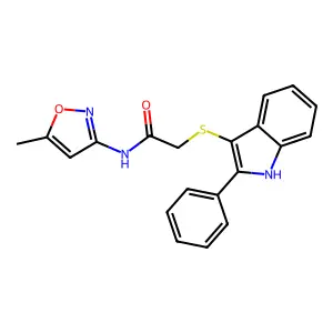 N-(5-methyl-1,2-oxazol-3-yl)-2-[(2-phenyl-1H-indol-3-yl)sulfanyl]acetamide structure
