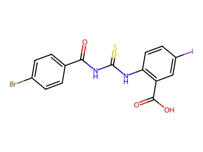 2-[[[(4-Bromobenzoyl)amino]thioxomethyl]amino]-5-iodo-benzoic acid structure