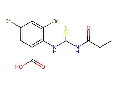 3,5-Dibromo-2-(propanoylcarbamothioylamino)benzoic acid structure