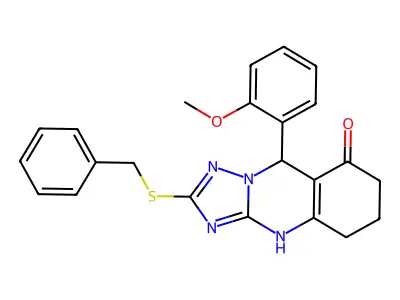 2-(benzylsulfanyl)-9-(2-methoxyphenyl)-5,6,7,9-tetrahydro[1,2,4]triazolo[5,1-b]quinazolin-8(4H)-one structure