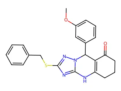 2-(benzylsulfanyl)-9-(3-methoxyphenyl)-5,6,7,9-tetrahydro[1,2,4]triazolo[5,1-b]quinazolin-8(4H)-one structure