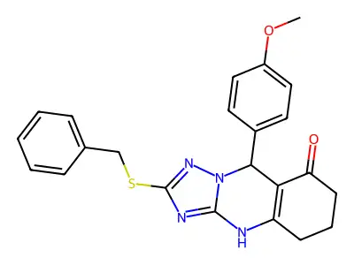 2-(benzylsulfanyl)-9-(4-methoxyphenyl)-5,6,7,9-tetrahydro[1,2,4]triazolo[5,1-b]quinazolin-8(4H)-one structure