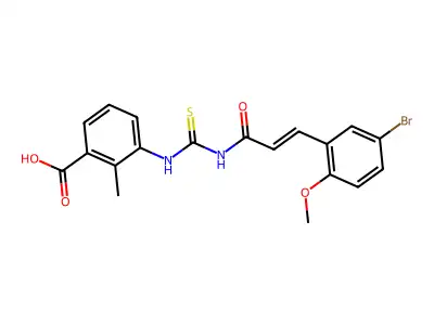 3-[3-(5-bromo-2-methoxy-phenyl)prop-2-enoylthiocarbamoylamino]-2-methyl-benzoic Acid structure