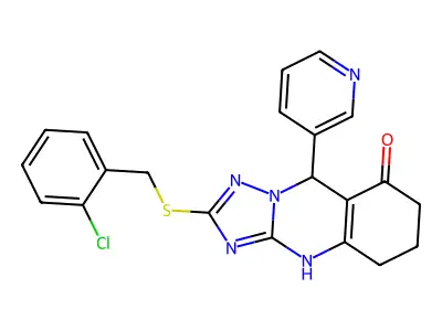 2-[(2-chlorobenzyl)sulfanyl]-9-(pyridin-3-yl)-5,6,7,9-tetrahydro[1,2,4]triazolo[5,1-b]quinazolin-8-ol structure