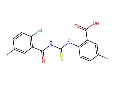 2-[[[(2-Chloro-5-iodobenzoyl)amino]thioxomethyl]amino]-5-iodo-benzoic acid structure