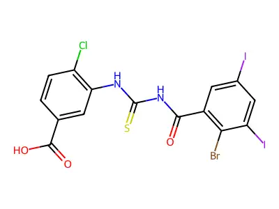 3-[[[(2-Bromo-3,5-diiodobenzoyl)amino]thioxomethyl]amino]-4-chloro-benzoic acid structure