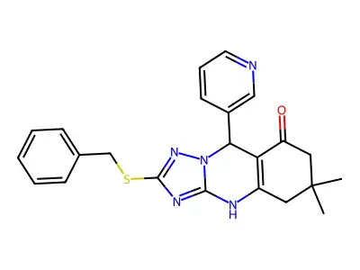 2-(benzylsulfanyl)-6,6-dimethyl-9-(pyridin-3-yl)-5,6,7,9-tetrahydro[1,2,4]triazolo[5,1-b]quinazolin-8(4H)-one structure