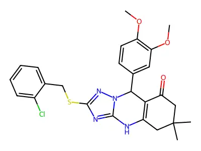 2-((2-chlorobenzyl)thio)-9-(3,4-dimethoxyphenyl)-6,6-dimethyl-5,6,7,9-tetrahydro-[1,2,4]triazolo[5,1-b]quinazolin-8(4H)-one structure
