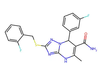 2-[(2-fluorobenzyl)thio]-7-(3-fluorophenyl)-5-methyl-4,7-dihydro[1,2,4]triazolo[1,5-a]pyrimidine-6-carboxamide structure