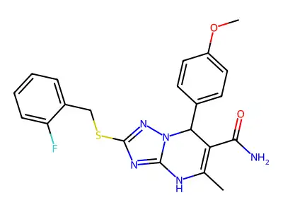 2-[(2-fluorobenzyl)thio]-7-(4-methoxyphenyl)-5-methyl-4,7-dihydro[1,2,4]triazolo[1,5-a]pyrimidine-6-carboxamide structure