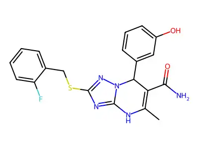 2-[(2-fluorobenzyl)sulfanyl]-7-(3-hydroxyphenyl)-5-methyl-4,7-dihydro[1,2,4]triazolo[1,5-a]pyrimidine-6-carboxamide structure