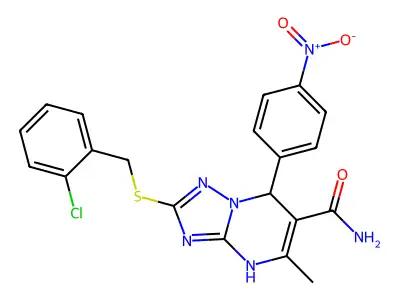 2-{[(2-chlorophenyl)methyl]sulfanyl}-5-methyl-7-(4-nitrophenyl)-4H,7H-[1,2,4]triazolo[1,5-a]pyrimidine-6-carboxamide structure