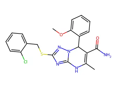2-{[(2-chlorophenyl)methyl]sulfanyl}-7-(2-methoxyphenyl)-5-methyl-4H,7H-[1,2,4]triazolo[1,5-a]pyrimidine-6-carboxamide structure
