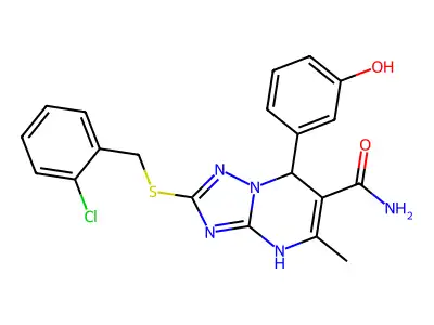 2-[(2-chlorobenzyl)sulfanyl]-7-(3-hydroxyphenyl)-5-methyl-4,7-dihydro[1,2,4]triazolo[1,5-a]pyrimidine-6-carboxamide structure