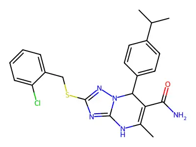 2-((2-chlorobenzyl)thio)-7-(4-isopropylphenyl)-5-methyl-4,7-dihydro-[1,2,4]triazolo[1,5-a]pyrimidine-6-carboxamide structure