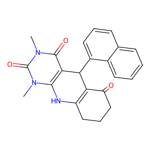 1,3-dimethyl-5-(naphthalen-1-yl)-7,8,9,10-tetrahydropyrimido[4,5-b]quinoline-2,4,6(1H,3H,5H)-trione structure