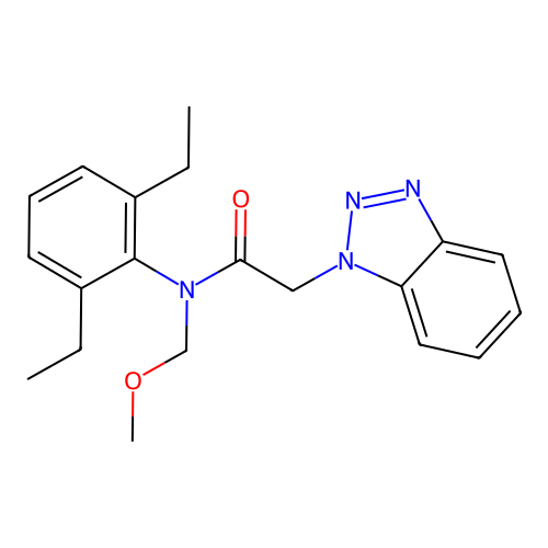 2-(benzotriazol-1-yl)-N-(2,6-diethylphenyl)-N-(methoxymethyl)acetamide structure